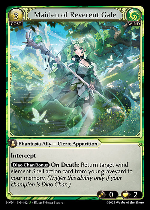 Grand Archive single card - HVN - EN-162 - Maiden of Reverent Gale(U)