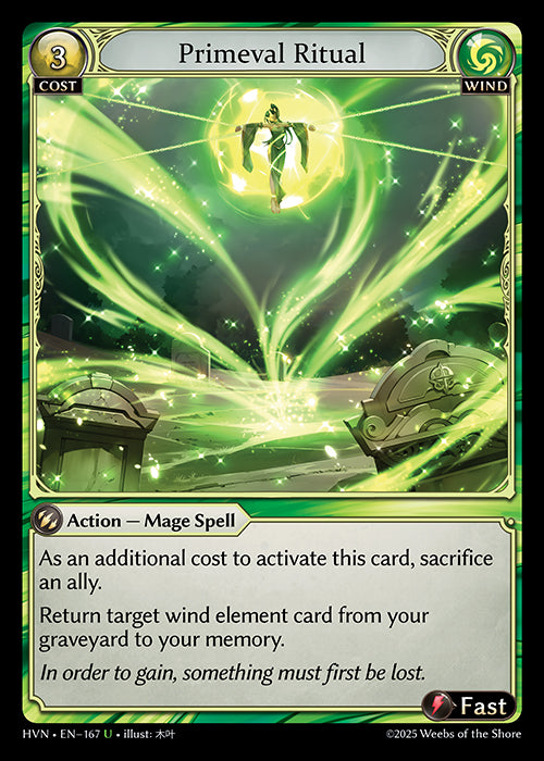 Grand Archive single card - HVN - EN-167 - Primeval Ritual(U)